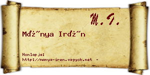 Mánya Irén névjegykártya